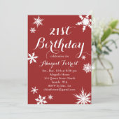 Red Winter 21st Birthday Invitation Kaart (Staand voorkant)