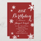 Red Winter 21st Birthday Invitation Kaart (Voorkant / Achterkant)