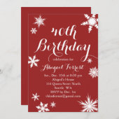 Red Winter 40th Birthday Invitation Kaart (Voorkant / Achterkant)