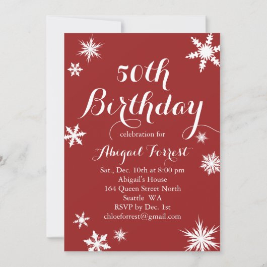 Red Winter 50th Birthday Invitation Kaart (Voorkant)