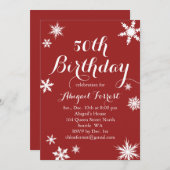 Red Winter 50th Birthday Invitation Kaart (Voorkant / Achterkant)