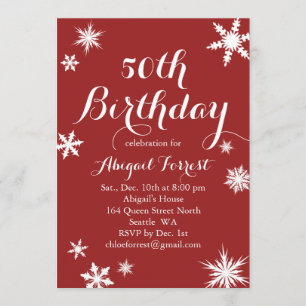 Red Winter 50th Birthday Invitation Kaart