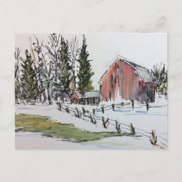 Red Winter Barn Briefkaart besneeuwd landschap