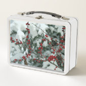 Red Winter Berries Holiday Metal Lunchbox (Voorkant)