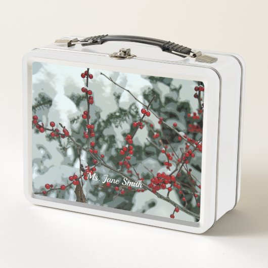 Red Winter Berries Holiday Metal Lunchbox (Voorkant)