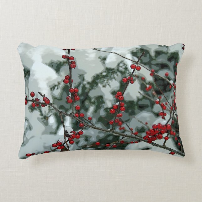 Red Winter Berries Kerstvakantie Sierkussen Accent Kussen (Voorkant)