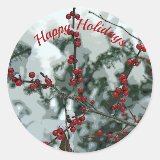Red Winter Berries Vakantie Stickers (Voorkant)