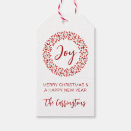 Red Winter Berries Wreath. Waterverf kerst Cadeaulabel