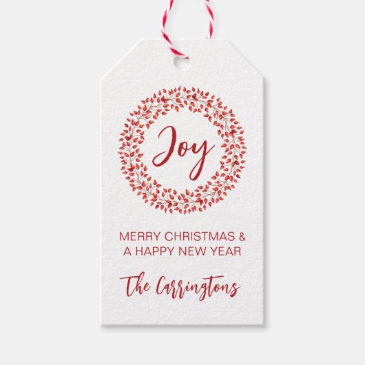 Red Winter Berries Wreath. Waterverf kerst Cadeaulabel (Voorkant)