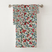 Red Winter Berry Towel Set – Elegant Holiday Bad Handdoek (Insitu)