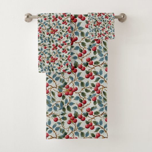 Red Winter Berry Towel Set – Elegant Holiday Bad Handdoek (Insitu)