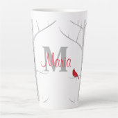 Red Winter Bird Woodland Tree Rustic Monogram Latte Mok (Voorkant)