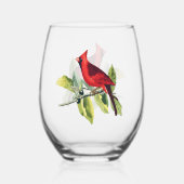 Red Winter Cardinal Bird Wijnglas Zonder Voet (Achterkant)