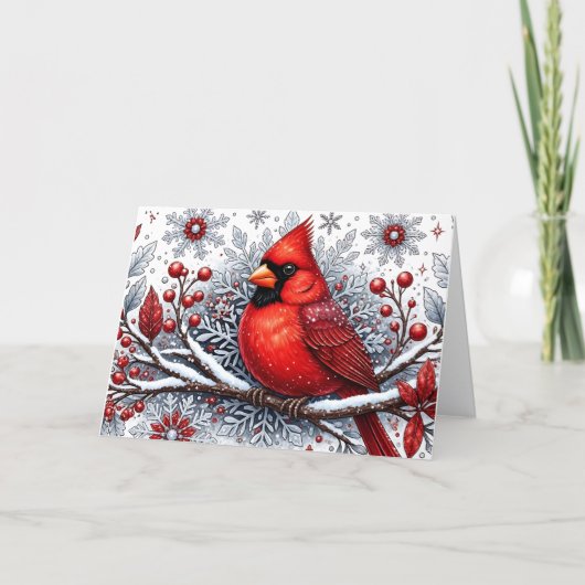 Red Winter Cardinal Christmas Feestdagen Kaart (Voorkant)