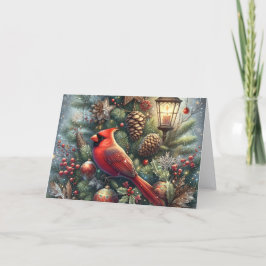 Red Winter Cardinal with Lantern Christmas Feestdagen Kaart
