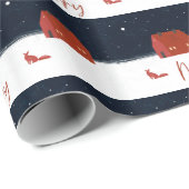 Red Winter Cottage Snowy-kerstpatroon Cadeaupapier (Rol Hoek)