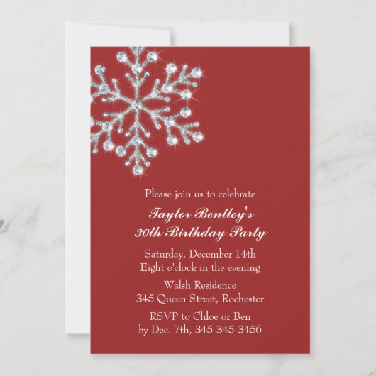 Red Winter Crystal Sweet Birthday Party Invitation Kaart (Voorkant)