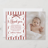 Red Winter First Birthday Photo Thank You Kaart (Voorkant)