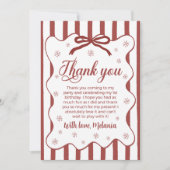 Red Winter First Birthday Thank You Card Kaart (Voorkant)