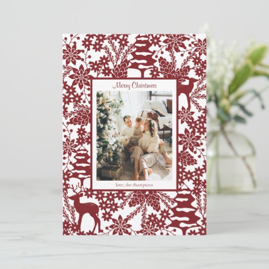Red Winter Forest One Photo Christmas Kaart (Staand voorkant)