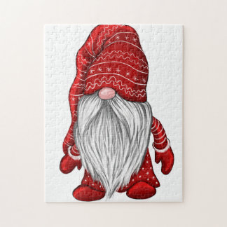Red Winter Gnome Jigzaag Puzzle Legpuzzel