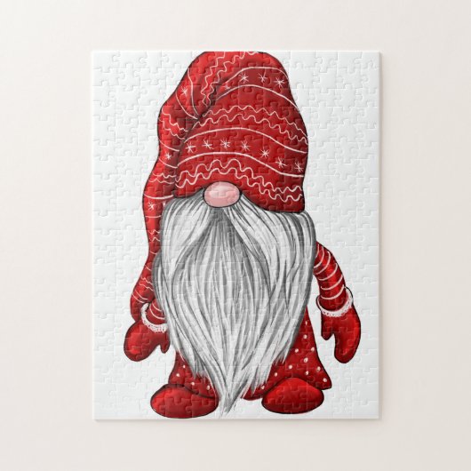 Red Winter Gnome Jigzaag Puzzle Legpuzzel (Verticaal)