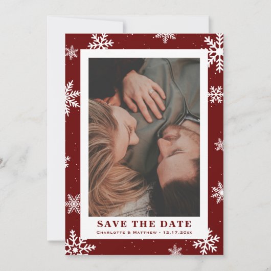 Red Winter Holiday Save the Date Photo Cards (Voorkant)