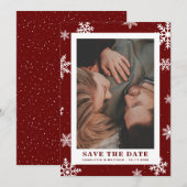 Red Winter Holiday Save the Date Photo Cards (Voorkant / Achterkant)