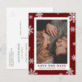 Red Winter Holiday Weddenschap Save the Date Photo Aankondigingskaart (Voorkant / Achterkant)