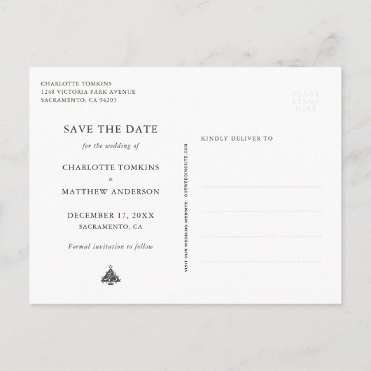 Red Winter Holiday Weddenschap Save the Date Photo Aankondigingskaart (Achterkant)