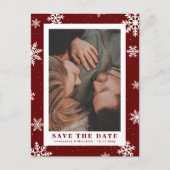 Red Winter Holiday Weddenschap Save the Date Photo Aankondigingskaart (Voorkant)