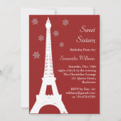 Red Winter in Paris Birthday Invite Kaart (Voorkant)