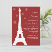 Red Winter in Paris Birthday Invite Kaart (Staand voorkant)