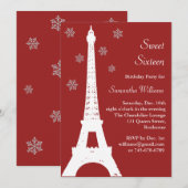 Red Winter in Paris Birthday Invite Kaart (Voorkant / Achterkant)