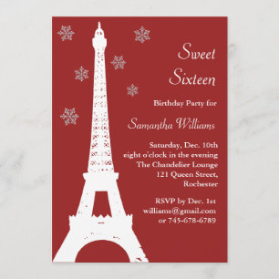 Red Winter in Paris Birthday Invite Kaart