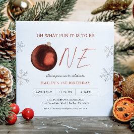 Red Winter Oh What Fun Girl 1st Birthday Party Kaart