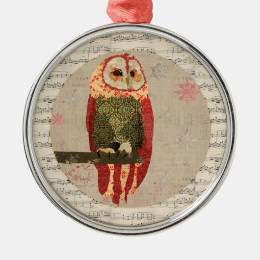 Red Winter Owl Snowflakes Ornament (Voorkant)