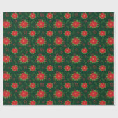  Red Winter Poinsettia over groen patroon Cadeaupapier (Vlak)