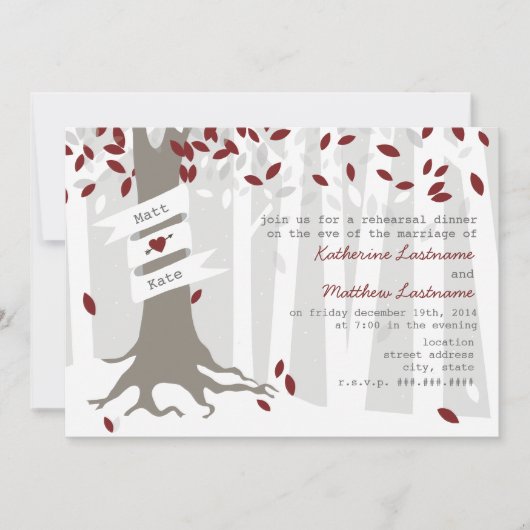 Red Winter Rehearsal Dinner Forest Snow Invitation Kaart (Voorkant)