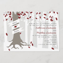 Red Winter Rehearsal Dinner Forest Snow Invitation Kaart