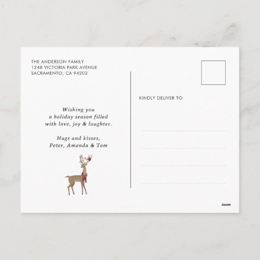 Red Winter Scene Stars Forest Deer Kerstmis Feestdagenkaart (Achterkant)