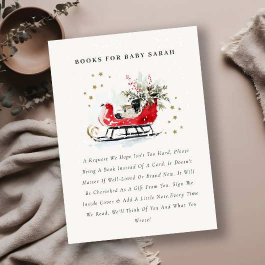 Red Winter Sleigh Books For Baby Baby Shower Informatiekaartje