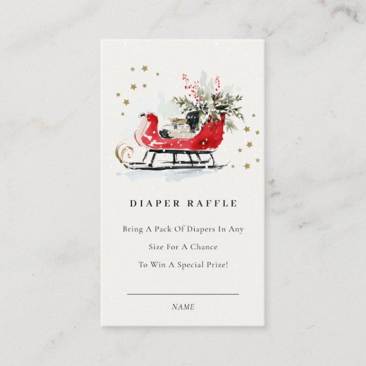 Red Winter Sleigh Diaper Raffle Baby Baby Shower Informatiekaartje (Voorkant)