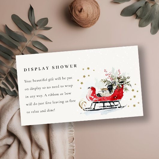Red Winter Sleigh Display Shower Baby Baby Shower Informatiekaartje