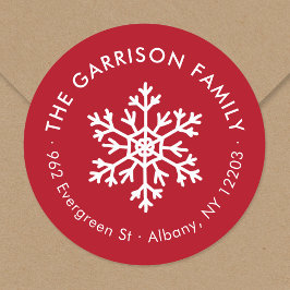 Red Winter Snowflake Circle Retouradres Label