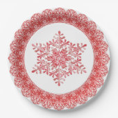 Red Winter Snowflake Lace Edge Papieren Bordje (Voorkant)