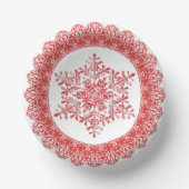 Red Winter Snowflake Lace Edge Papieren Kommen (Voorkant)