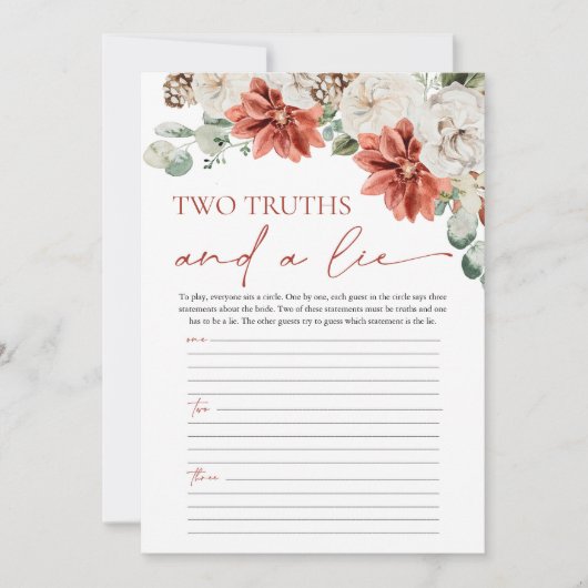 Red Winter Two Truth en een leugen Vrijgezellenfee Kaart (Voorkant)