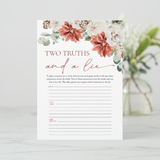 Red Winter Two Truth en een leugen Vrijgezellenfee Kaart (Staand voorkant)