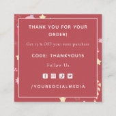 Red Winter Xmas Ornament Star & Sparkles Bedankt Vierkante Visitekaartje (Achterkant)